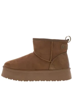 Boots marron à talon plateau et à slip-on avec l'intérieur en fausse fourrure