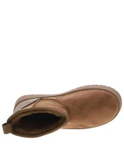 Boots marron à talon plateau et à slip-on avec l'intérieur en fausse fourrure