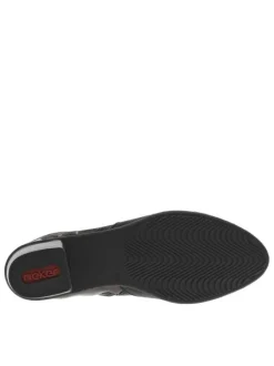 Boots noires et bronze à talon décroché bas, avec zip latéral et logo embossé