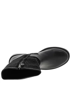 Boots noires à strass avec un talon décroché bas et un zip avec logo