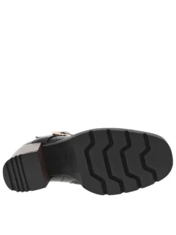 Boots noires à talon décroché haut avec un zip et une boucle décorative