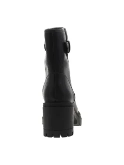 Boots noires à talon décroché moyen avec un zip et soufflet avec boucle