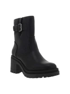 Boots noires à talon décroché moyen avec un zip et soufflet avec boucle