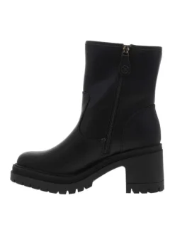 Boots noires à talon décroché moyen avec un zip et soufflet avec boucle