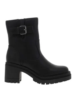 Boots noires à talon décroché moyen avec un zip et soufflet avec boucle