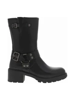 Boots noires à talon décroché moyen et à zip avec brides et boucles à ardillon