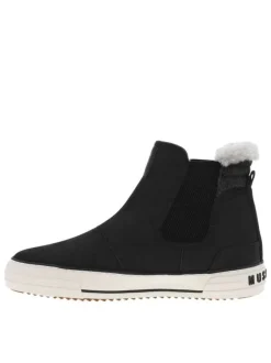 Boots noires à talon plat et à soufflets élastiqués avec col en fourrure