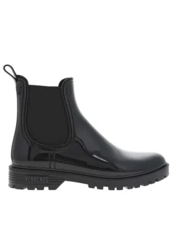 Boots noires vernies à talon décroché bas et soufflet élastiqué