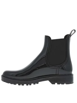 Boots noires vernies à talon décroché bas et soufflet élastiqué