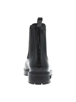 Boots noires vernies à talon décroché bas et soufflet élastiqué