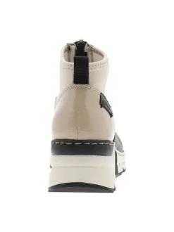 Boots noir et beige à talon semi-compensée avec un zip central