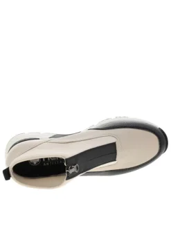 Boots noir et beige à talon semi-compensée avec un zip central