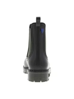 Boots noir mat, à semelle kaki à talon décroché bas et soufflet élastiqué
