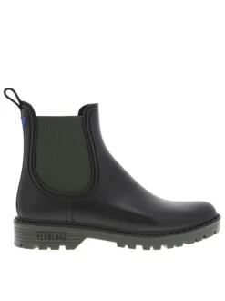 Boots noir mat, à semelle kaki à talon décroché bas et soufflet élastiqué