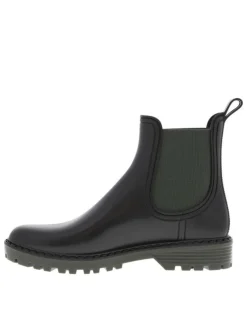 Boots noir mat, à semelle kaki à talon décroché bas et soufflet élastiqué