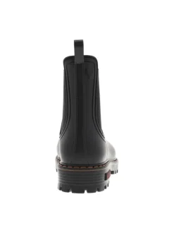 Boots noir mat, à trépointe beige, talon décroché bas et soufflet élastiqué