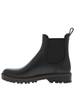 Boots noir mat, à trépointe beige, talon décroché bas et soufflet élastiqué