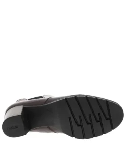 Boots noirs vernis à talon décroché moyen avec un zip et un soufflet élastiqué