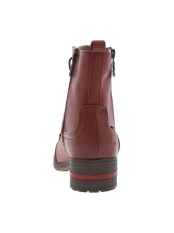 Boots rouges unis à talon plat et zip