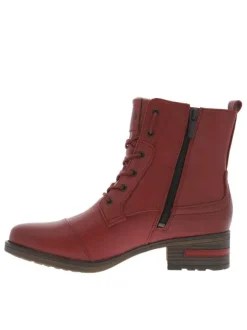Boots rouges unis à talon plat et zip