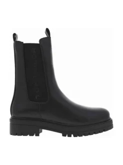 Boots simili cuir noir lisse à semelle avec une fermeture zippée