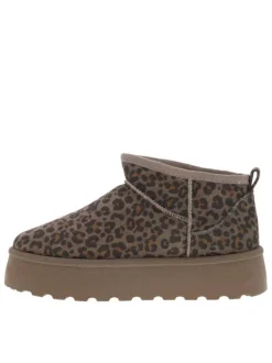 Boots slip-on taupe à motif léopard avec une semelle à plateforme