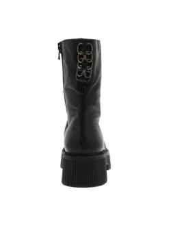 Boots style rangers en cuir noir à semelle chuncky à talon décroché moyen et lacets et zip latéral