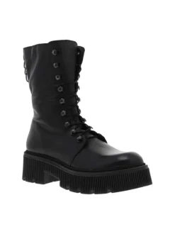 Boots style rangers en cuir noir à semelle chuncky à talon décroché moyen et lacets et zip latéral