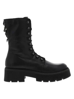 Boots style rangers en cuir noir à semelle chuncky à talon décroché moyen et lacets et zip latéral