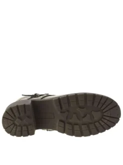Boots taupe à talon décroché moyen avec un zip et une boucle décorative