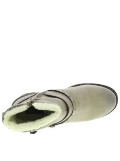 Boots taupe à talon décroché moyen avec un zip et une boucle décorative
