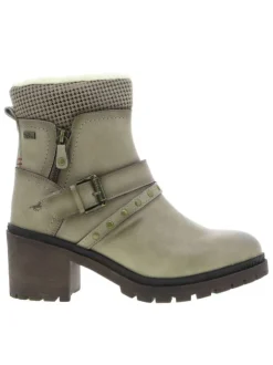 Boots taupe à talon décroché moyen avec un zip et une boucle décorative