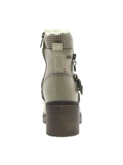 Boots taupe à talon décroché moyen avec un zip et une boucle décorative