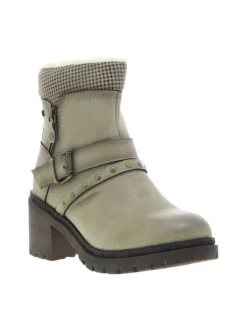 Boots taupe à talon décroché moyen avec un zip et une boucle décorative