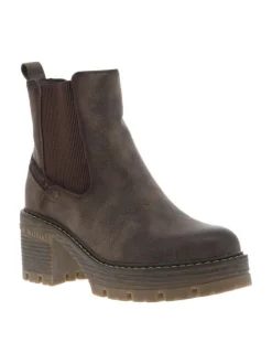 Boots taupe à talon décroché moyen avec un zip et un soufflet élastiqué