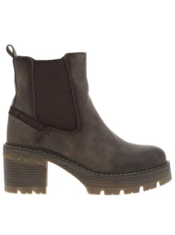 Boots taupe à talon décroché moyen avec un zip et un soufflet élastiqué