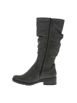 Bottes anthracite à talon plat et à zip latéral avec aspect plissé et logo