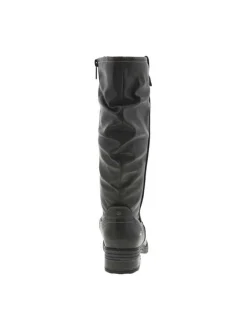 Bottes anthracite à talon plat et à zip latéral avec aspect plissé et logo