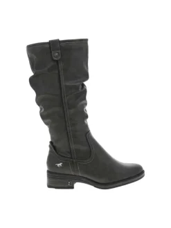 Bottes anthracite à talon plat et à zip latéral avec aspect plissé et logo