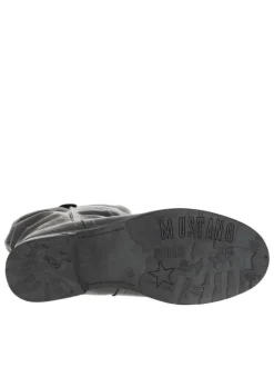 Bottes anthracite à talon plat et à zip latéral avec aspect plissé et logo