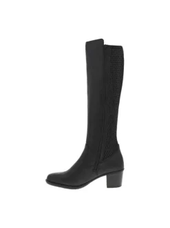 Bottes bi-matières en cuir noir à semelle à talon décroché moyen
