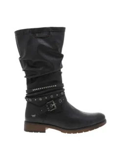 Bottes bleu marine à talon décroché bas avec un zip et une boucle décorative