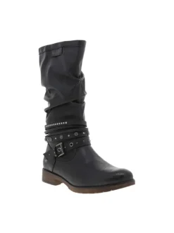 Bottes bleu marine à talon décroché bas avec un zip et une boucle décorative