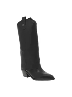 Bottes botte noires à talon décroché moyen à bout pointu avec sur-botte