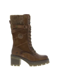 Bottes brunes à talon décroché moyen avec un zip et des lacets ronds