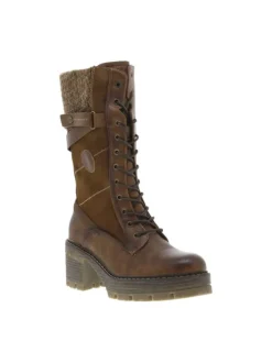 Bottes brunes à talon décroché moyen avec un zip et des lacets ronds
