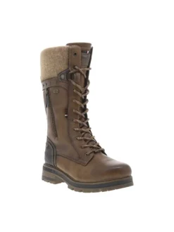 Bottes cognac à talon décroché bas avec un zip et des lacets ronds