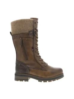Bottes cognac à talon décroché bas avec un zip et des lacets ronds