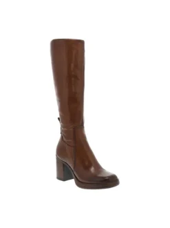 Bottes en cuir camel à semelle à talon décroché haut avec logo iconique