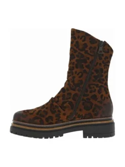 Bottes en cuir léopard avec semelle à talon plat et fermeture zippée